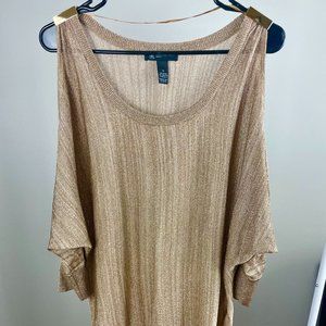 INC Plus Size 1X Knit Gold Top cold shoulder 3/4 sleeve